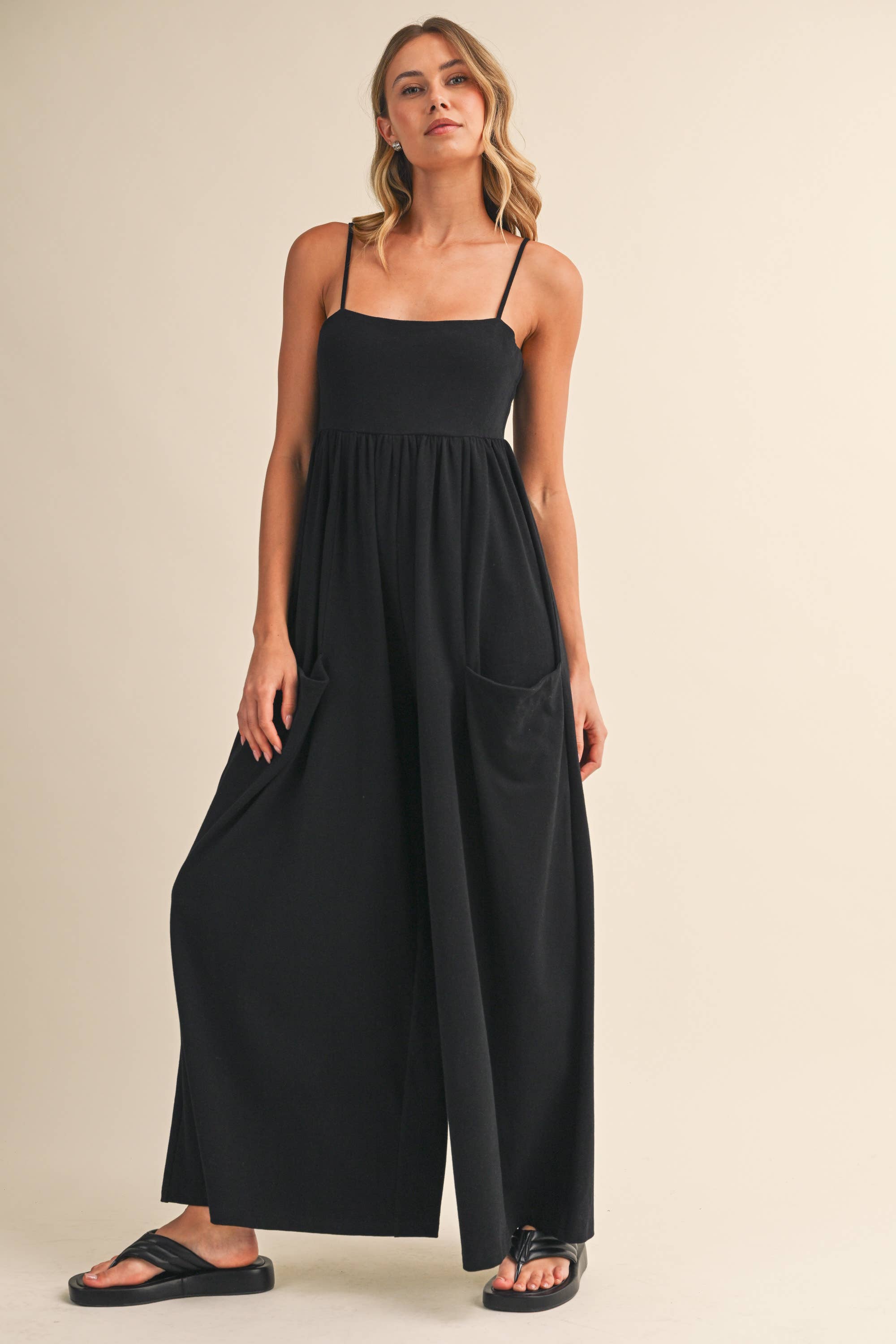 STRAPPY EMPIRE-WAIST WIDE-LEG JUMPSUIT