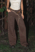 IZLA Denim Twill Mid Rise Studded Carpenter Pants
