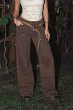 IZLA Denim Twill Mid Rise Studded Carpenter Pants