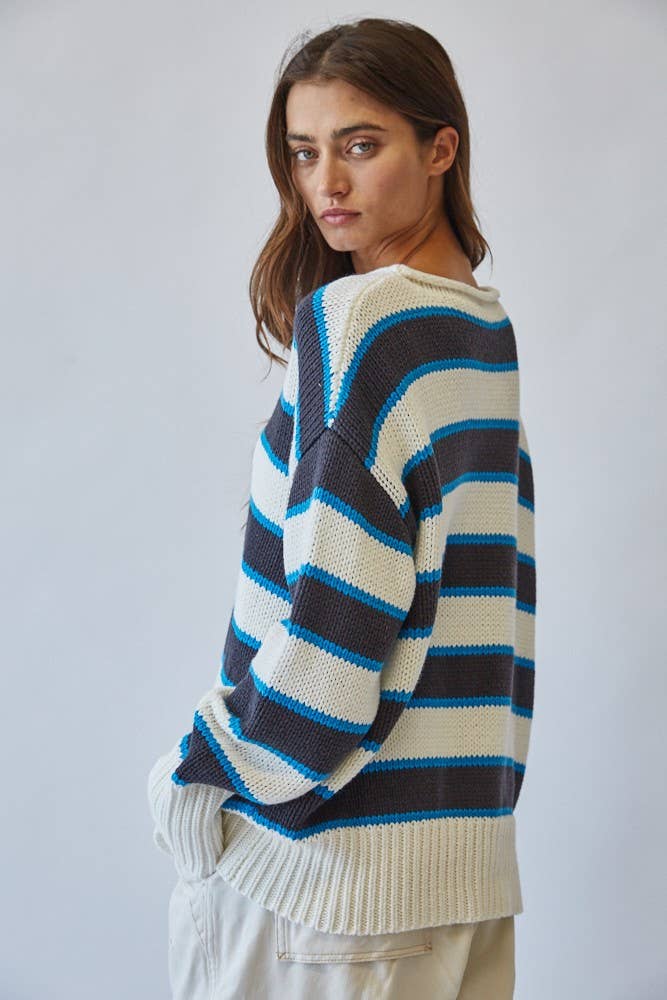 Navy/Teal Striped Knit Sweater