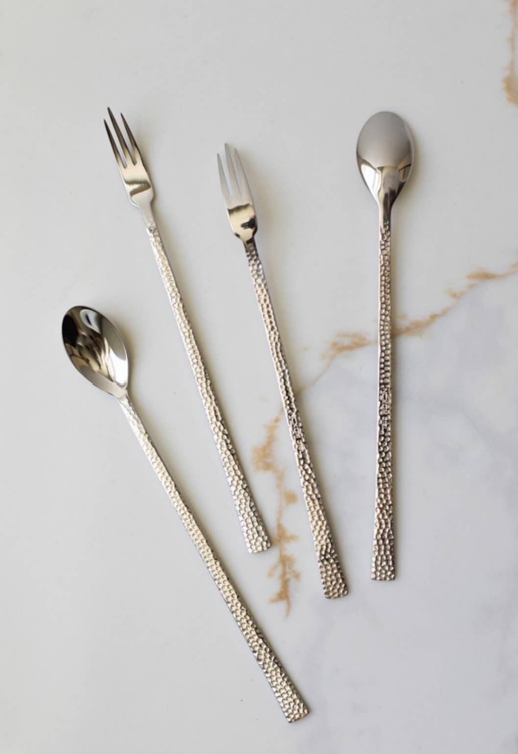 Hammered Stainless Steal Fork and Spoon set of 2