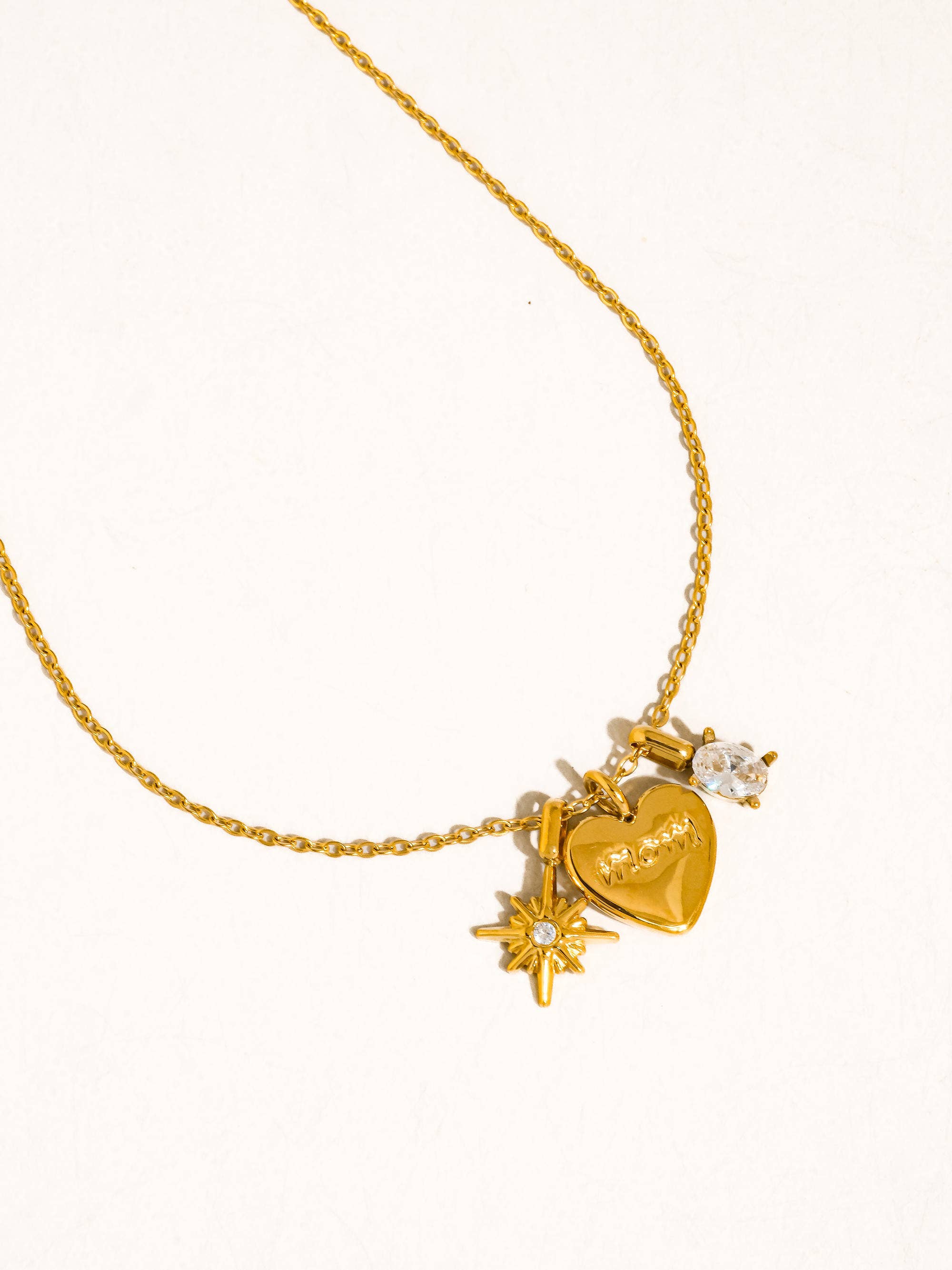Gentilly 18K Gold Non-Tarnish Mom Heart Charm Necklace