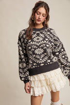 Heart Jacquard Knit Sweater: Charcoal