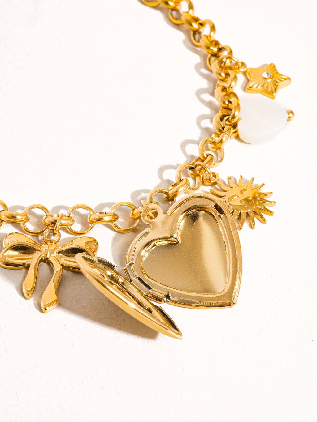 18K Non-Tarnish Heart Locket Charm Bracelet