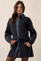 Collared Buttoned Mini Sweater Dress