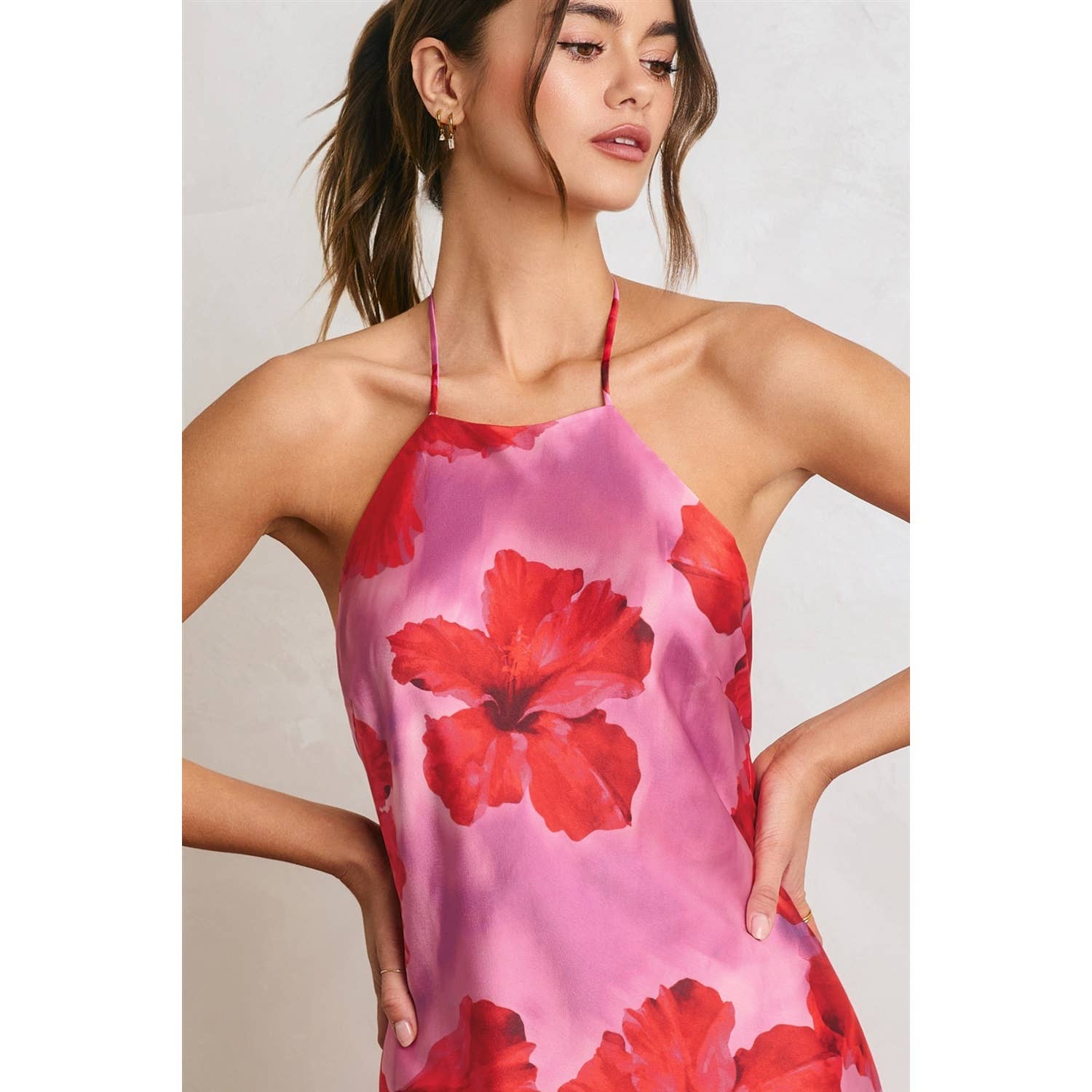 Hibiscus Escape Open Back Halter Maxi Dress