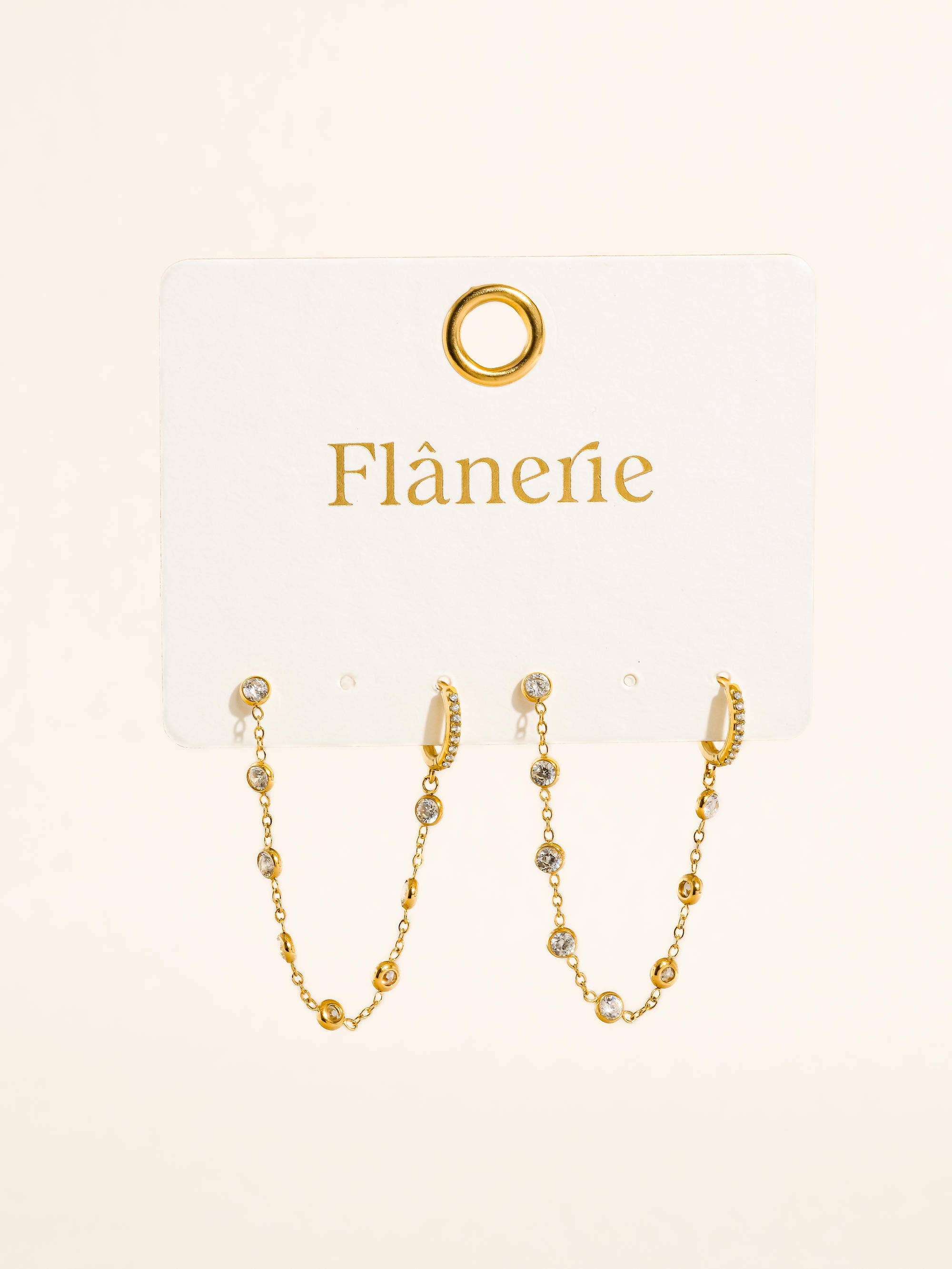 Daffira 18K Gold Non-Tarnish Crystal Chain Link Earrings