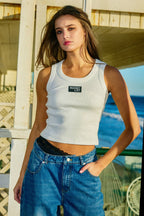 IT2874 'BUCKETLIST' Letter Patched Ribbed Tank Top