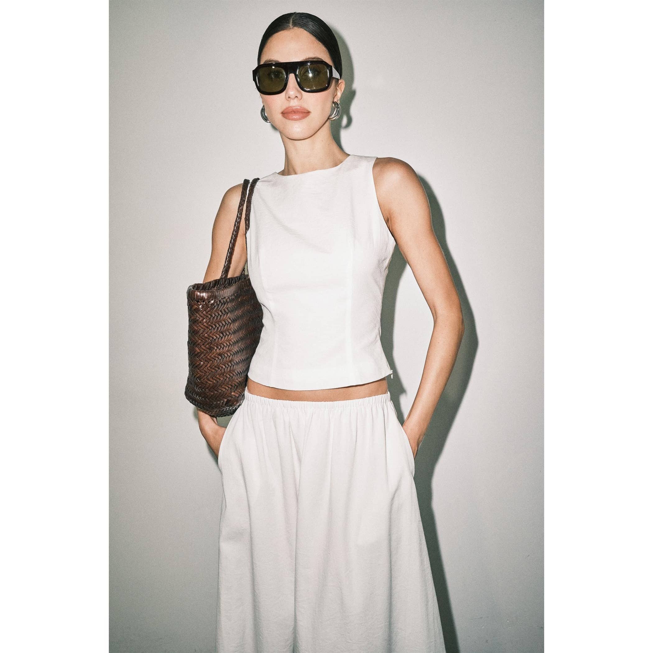Zoey Linen Blend Sleeveless Crop Top Maxi Skirt Set