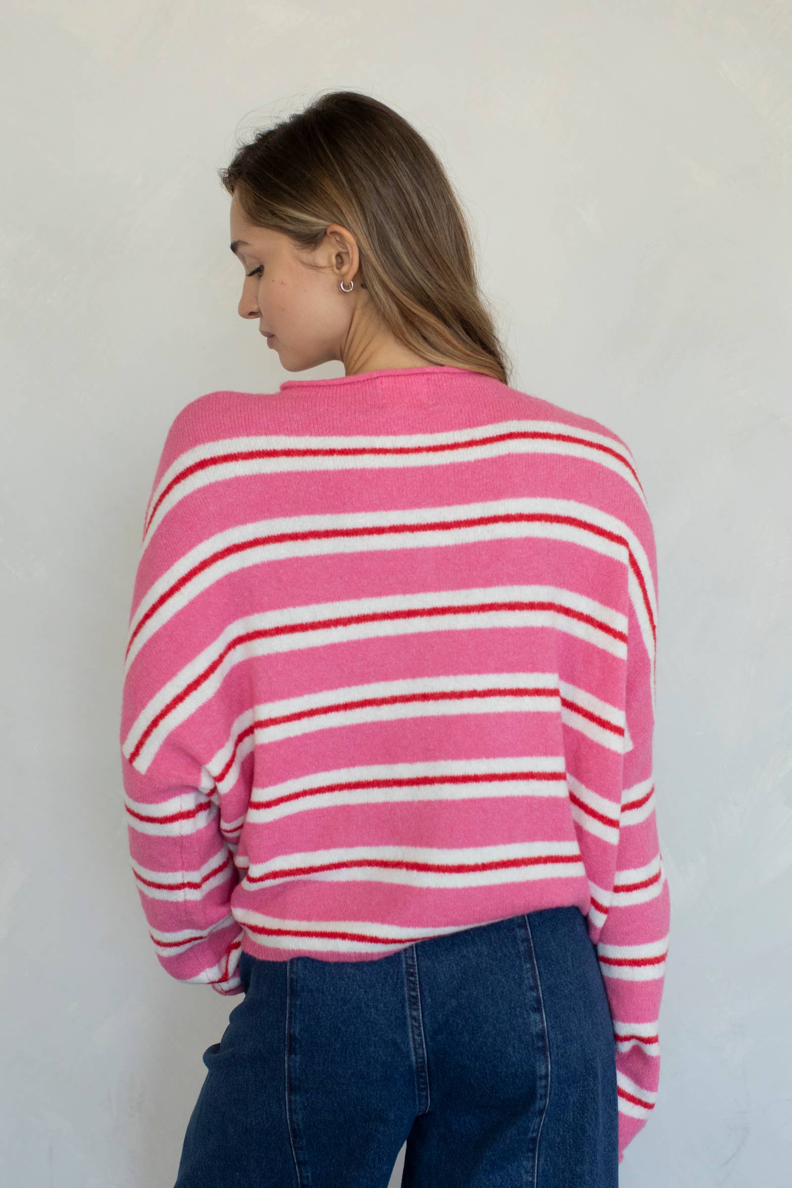 Piper Cardigan - Rose Varsity Stripe