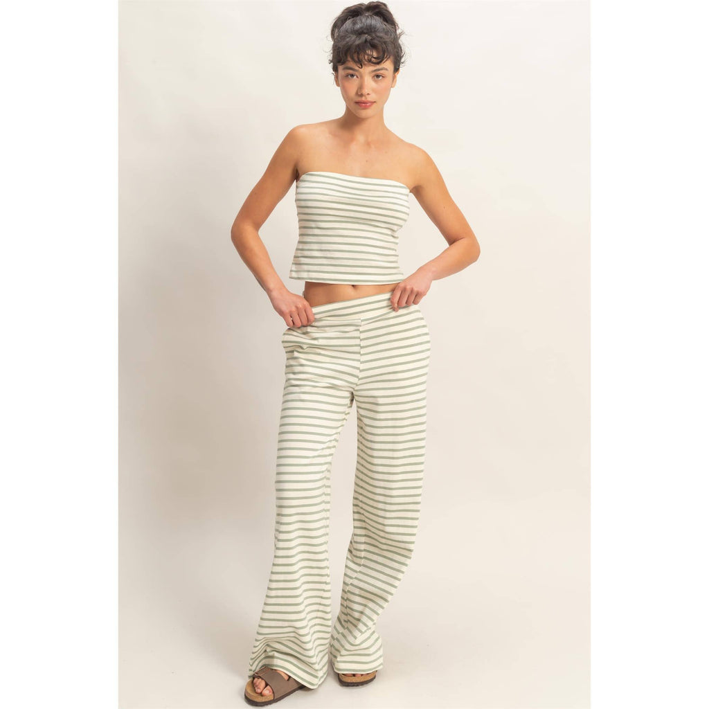 Striped Jersey Tube Top And Pants Set