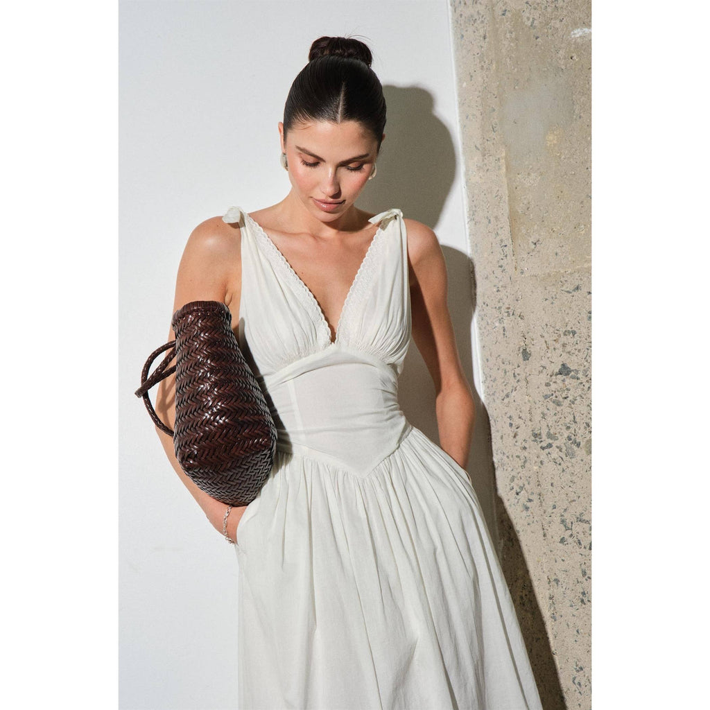 Biarritz Cotton Poplin Corset-Waist Maxi Dress