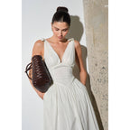 Biarritz Cotton Poplin Corset-Waist Maxi Dress