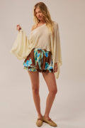 Floral-Print Satin Gathered Drawstring Mini Skort