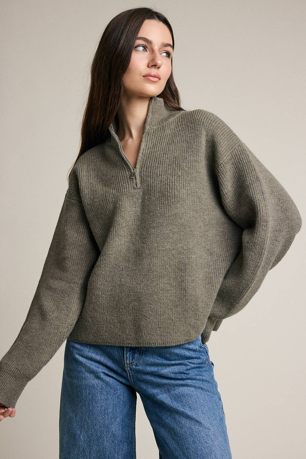 Half Zip Mock Neck Knit Sweater