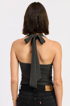 HALTER TIE BACK KNIT TOP WITH FRONT CUTOUT