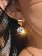 Glissade 18K Gold Non-Tarnish CZ Drop Huggie Earrings
