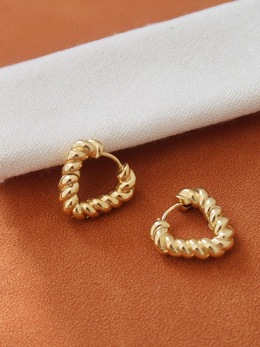 Prudence 18K Gold Non-Tarnish Twisted Heart Hoop Earrings: Yellow Gold