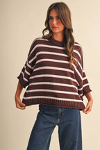 STRIPED HALF SLEEVE SWEATER RELAXED FIT CROPPED TOP