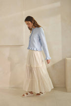 BABY BLUE-Ruffle Wave Button Knit Cardigan