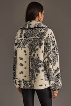 White & Black Paisley Fleece Coatigan