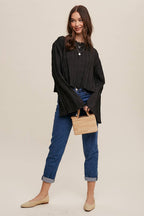 Pleated Open Back Tie Blouse: Black