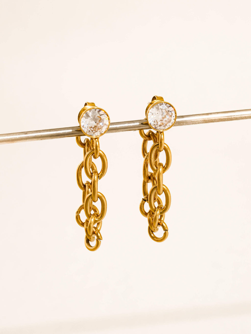 Jazlynn 18K Gold Non-Tarnish Crystal Chain Drop Earrings