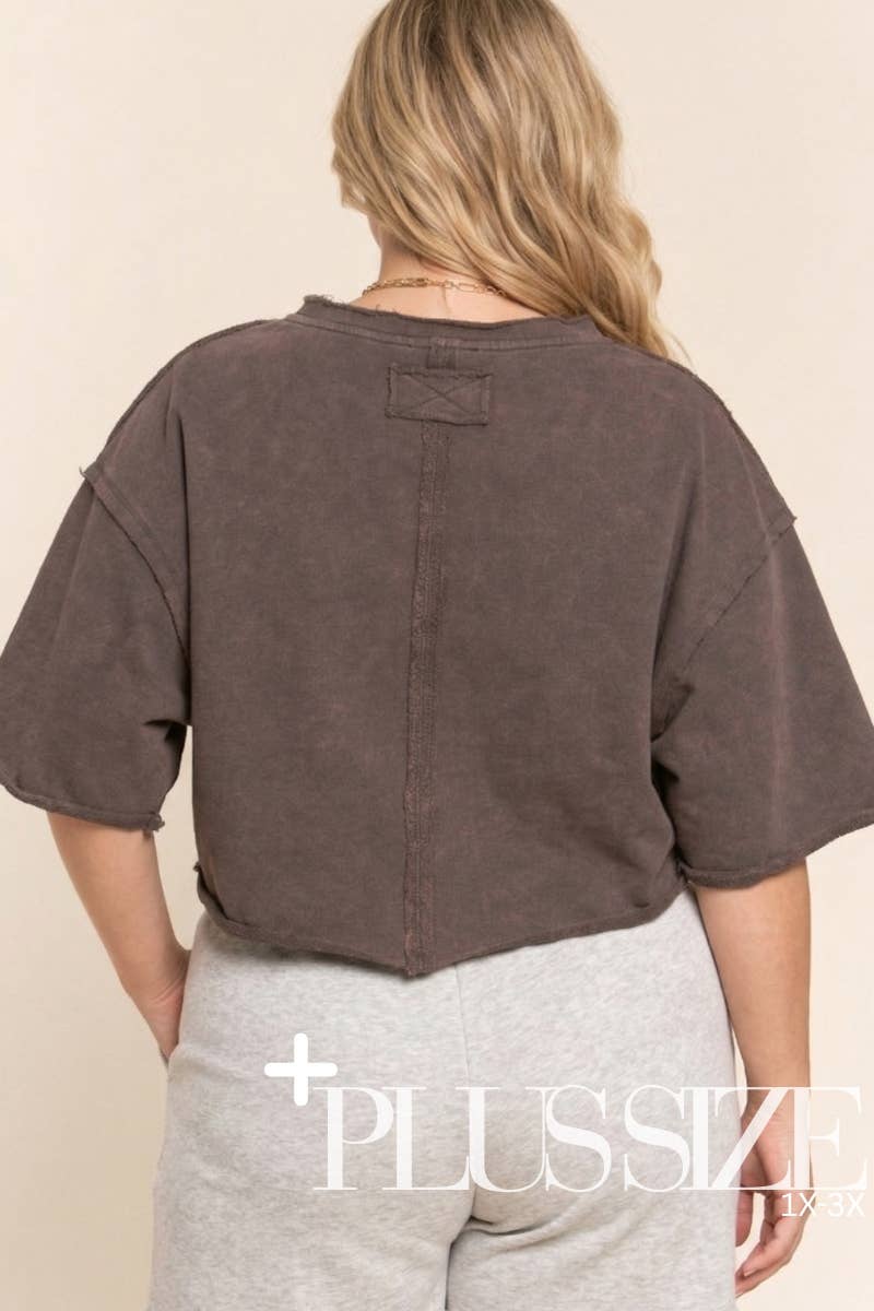Mineral Washed  Crop Top in Plus Size