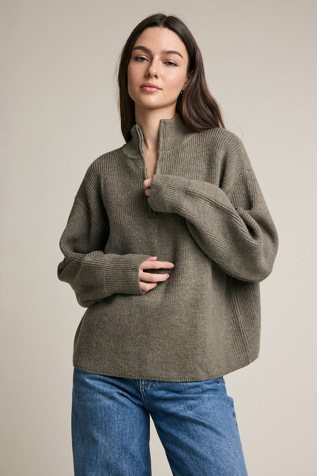 Half Zip Mock Neck Knit Sweater