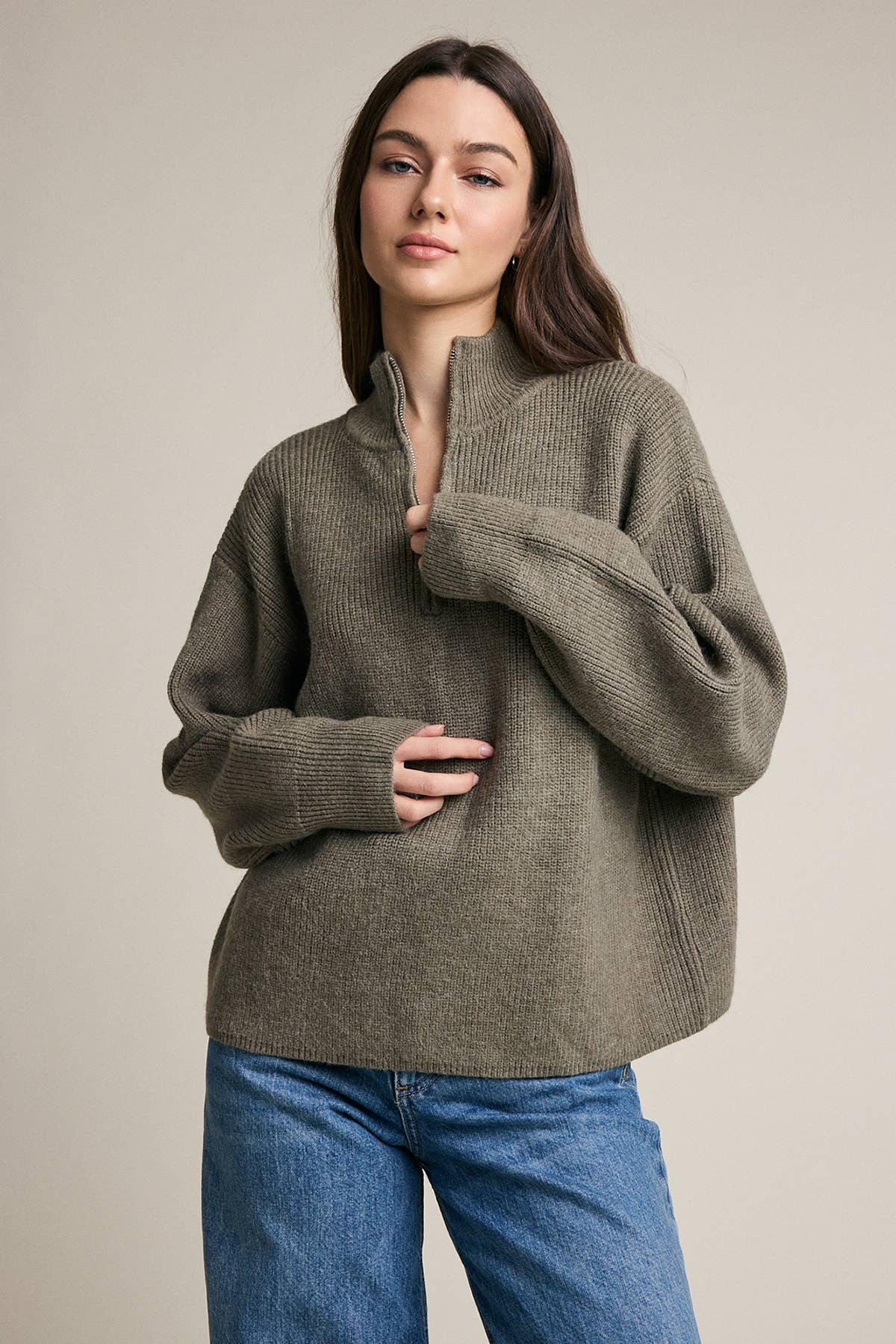 Half Zip Mock Neck Knit Sweater