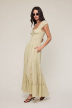 SOLID COLOR CAP SLEEVE FIT&FLARE MAXI DRESS