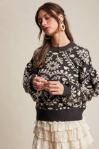 Heart Jacquard Knit Sweater: Charcoal