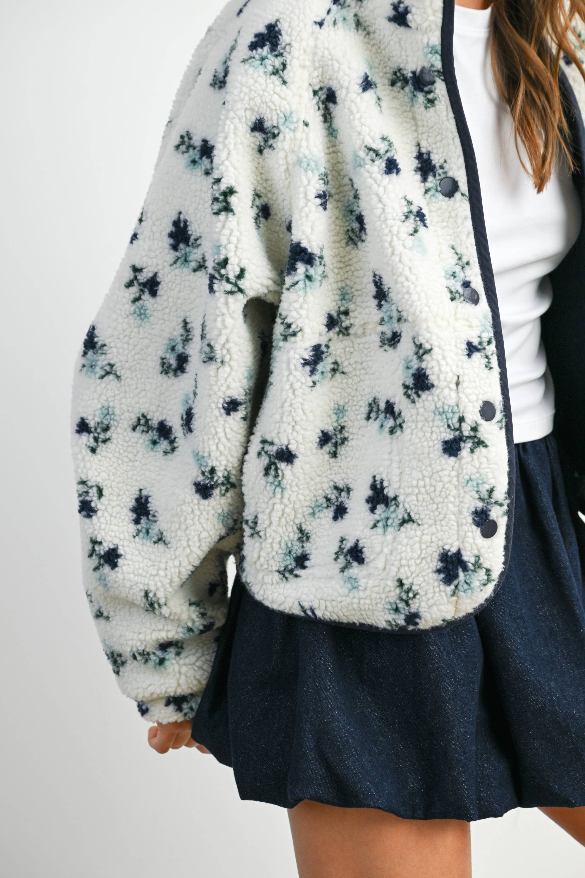 Floral Print Fluffy Fleece Jacket