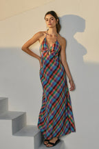 Vibrant Vines Triangle Top Halter Maxi Dress