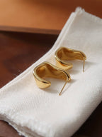 Ninelle 18K Gold Non-Tarnish Sculpted Wave Hoop Earrings