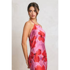 Hibiscus Escape Open Back Halter Maxi Dress