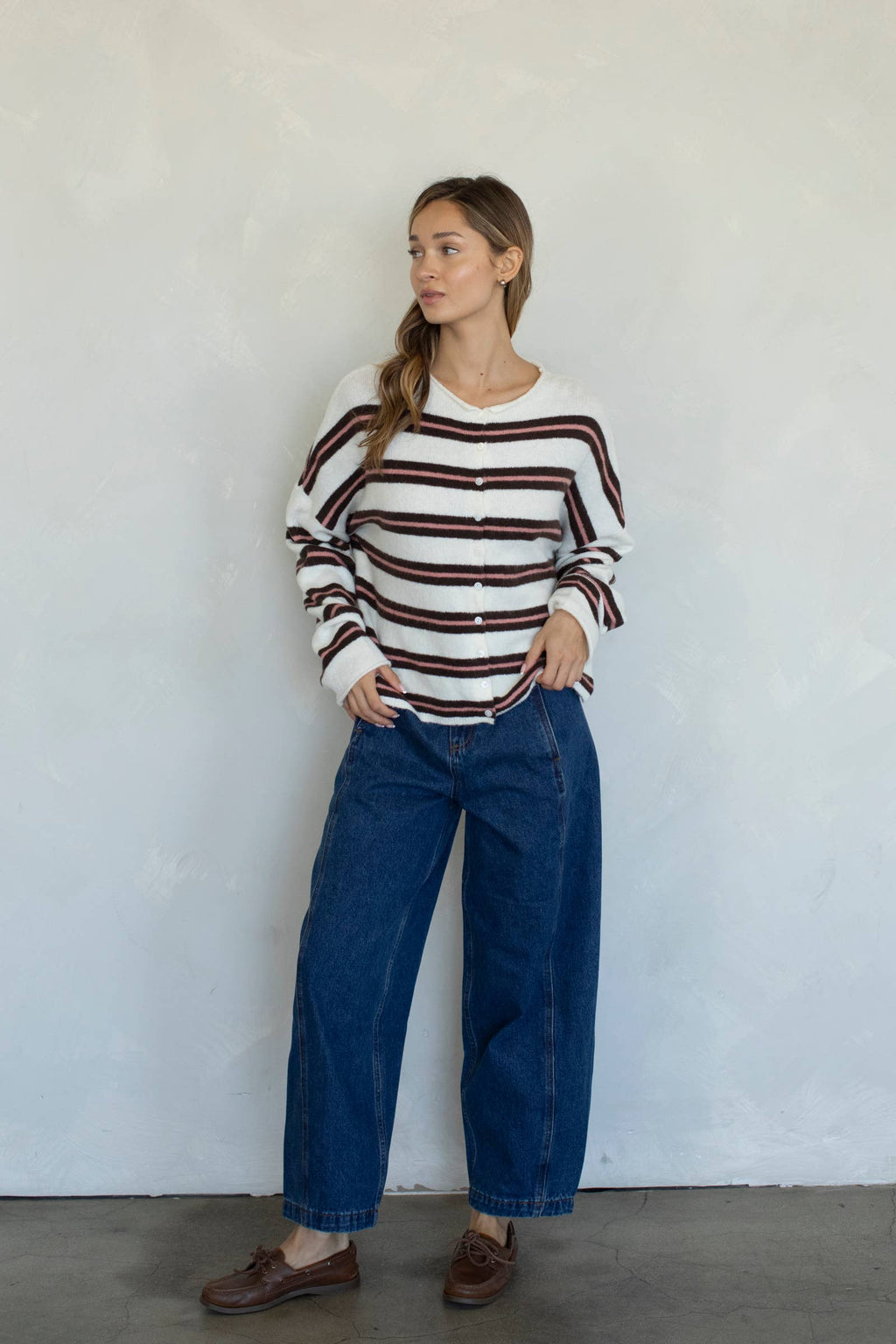 Piper Cardigan - Rose Varsity Stripe