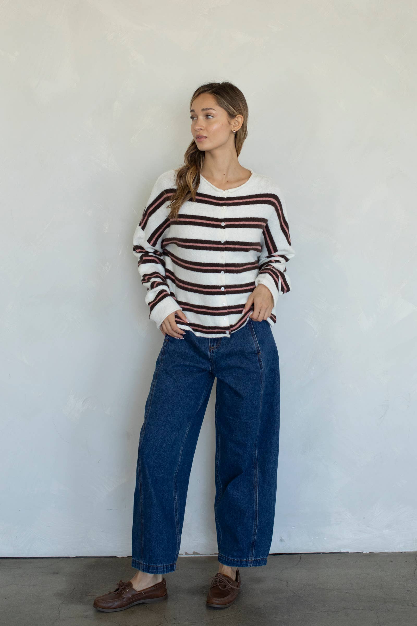 Piper Cardigan - Rose Varsity Stripe