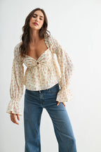 Floral Long-Sleeve Blouse with Smocked Back