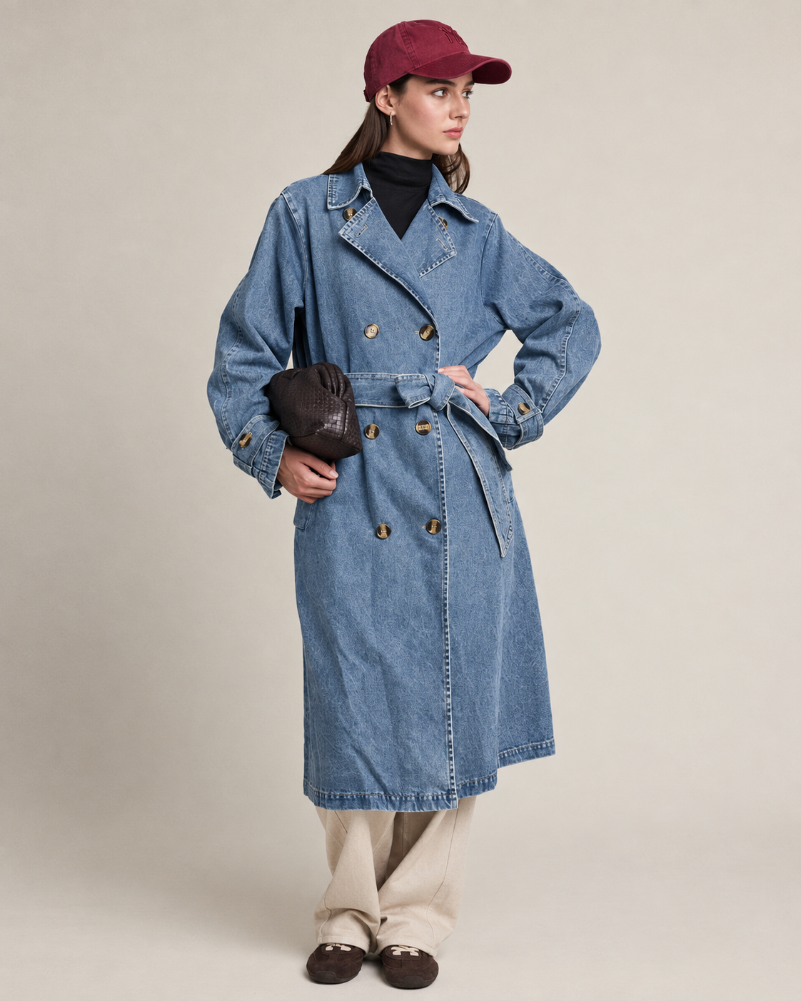 Belted Denim Trench Coat