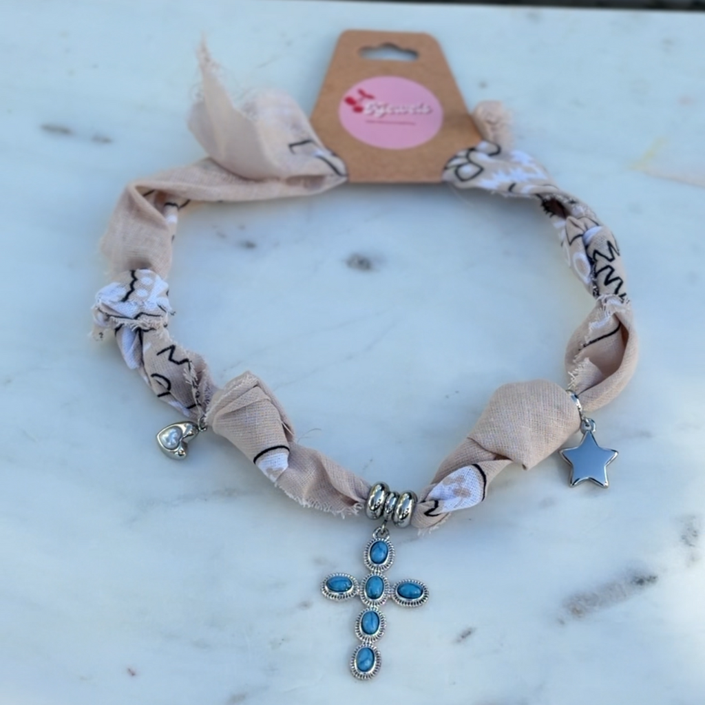 The Silver Turquoise Cross Bandana Necklace