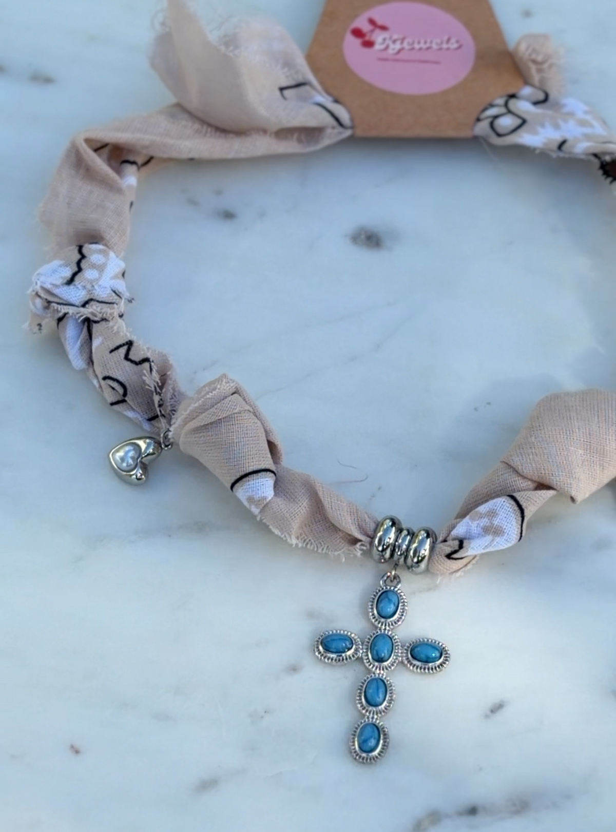 The Silver Turquoise Cross Bandana Necklace