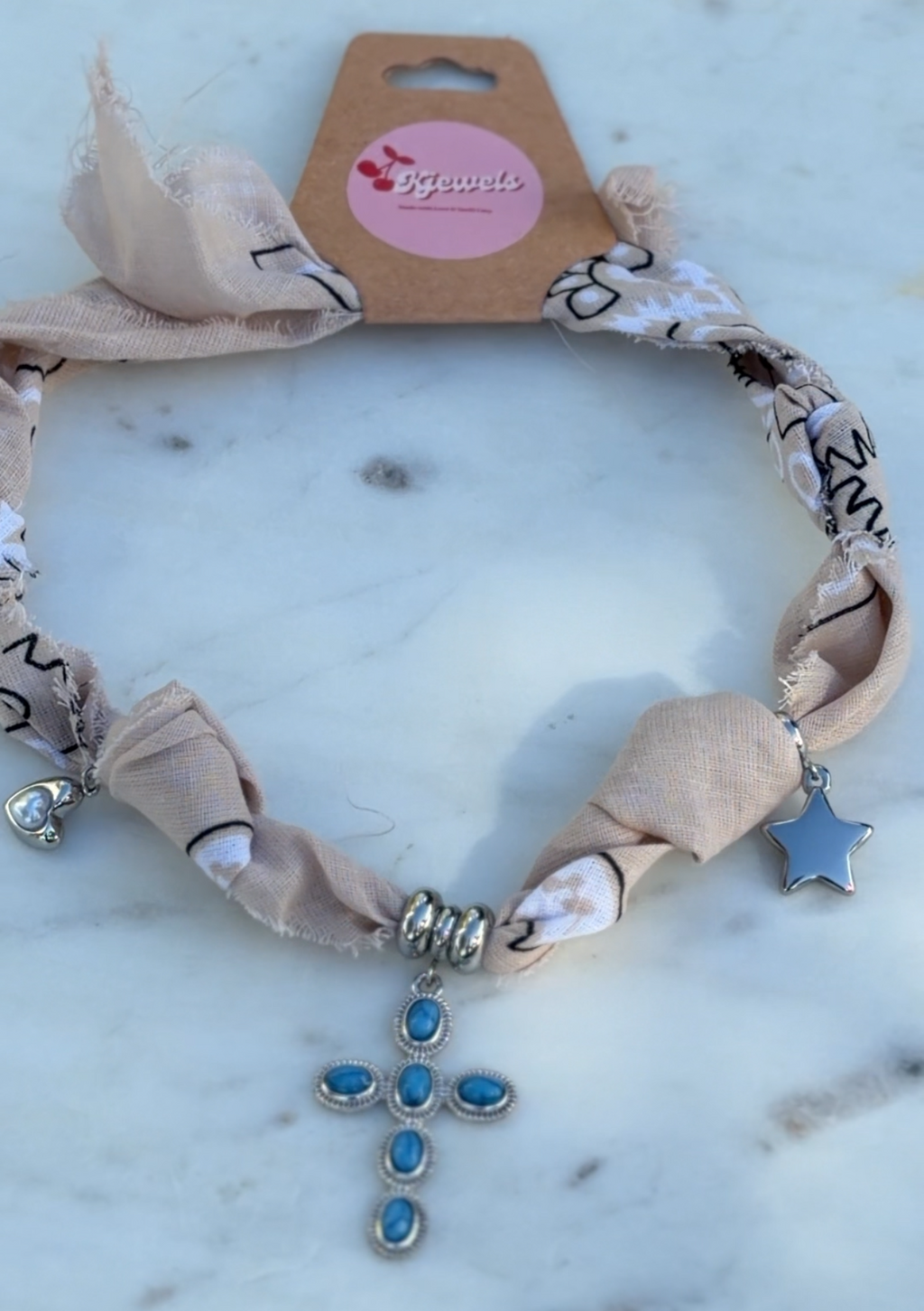 The Silver Turquoise Cross Bandana Necklace