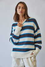 Navy/Teal Striped Knit Sweater