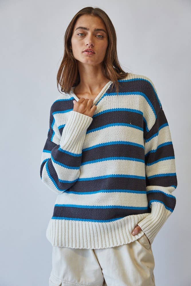 Navy/Teal Striped Knit Sweater