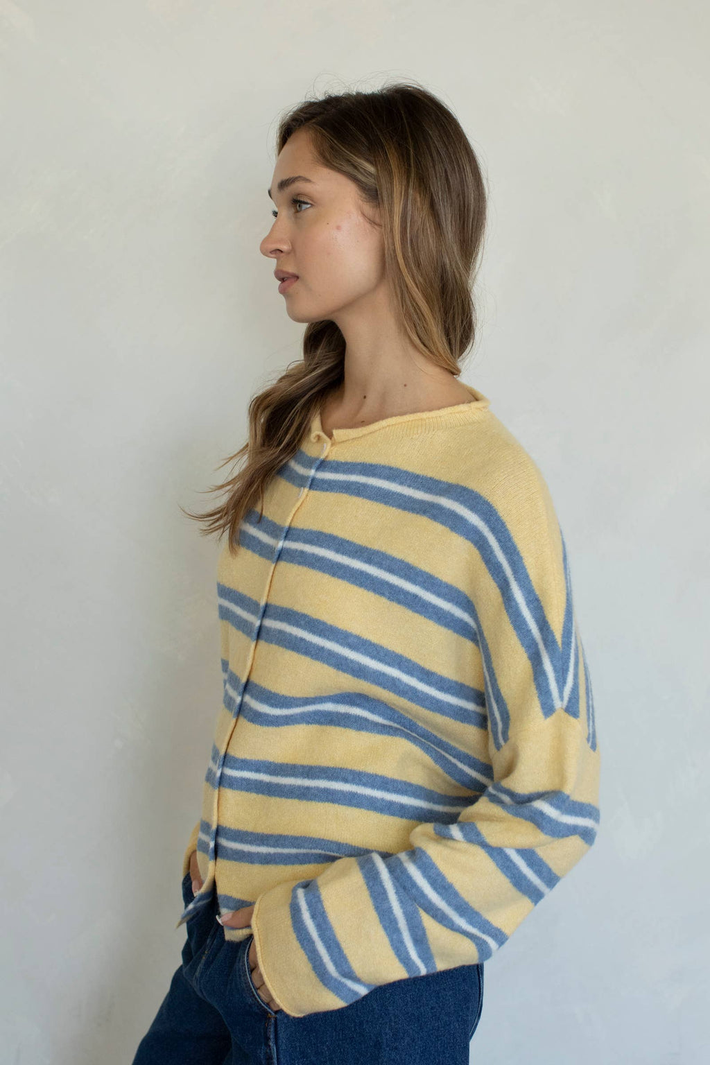 Piper Cardigan - Rose Varsity Stripe