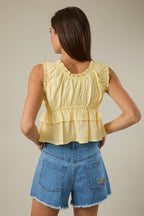 SLEEVELESS DOUBLE TIE BABYDOLL TIERED RUFFLE TOP