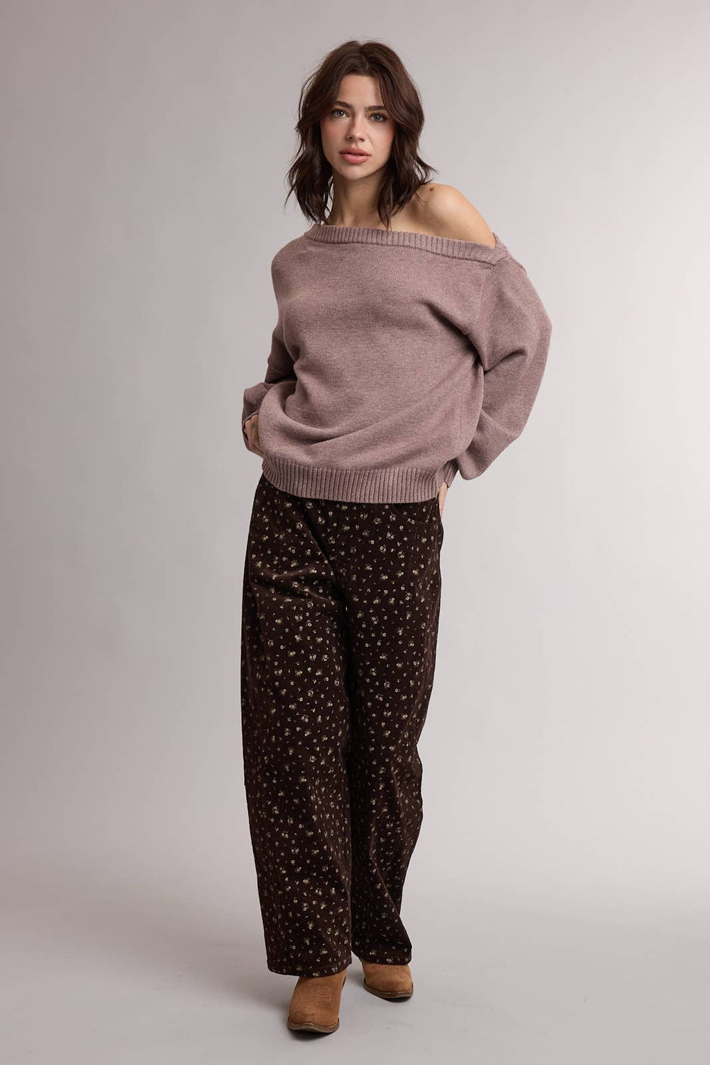 RIBBED HEM ONE SHOULDER SWEATER