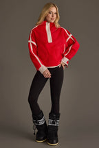 Red & Beige Half Zip Sherpa Fleece Sweatshirt