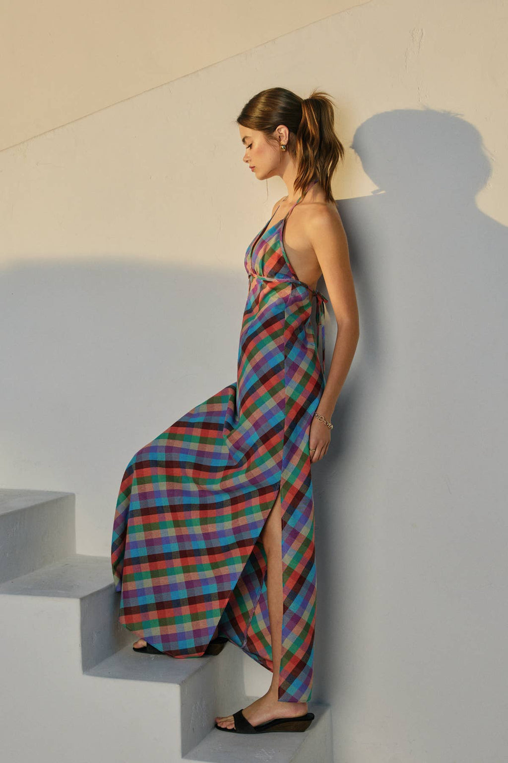 Vibrant Vines Triangle Top Halter Maxi Dress